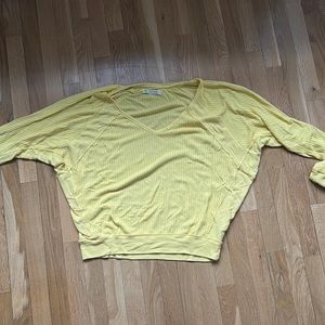 Free People Long Sleeve Yellow Waffle Shirt
